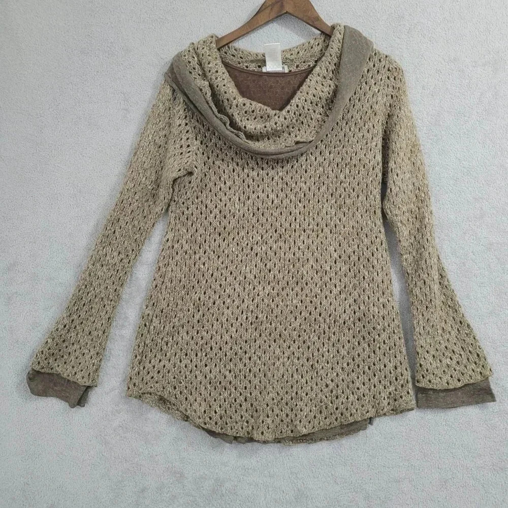 Soft Surroundings Womens Medium Open Knit Cowl Neck Sweater Acrylic Cotton  4CT